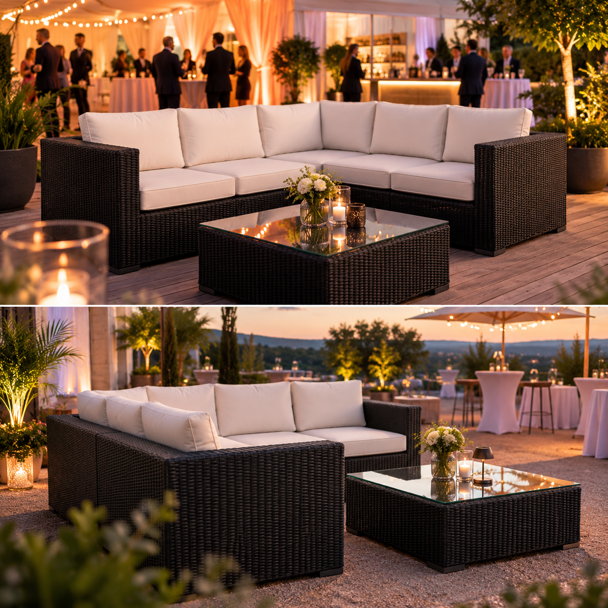 Rattan-Lounge-Garnitur schwarz – Ansicht 2