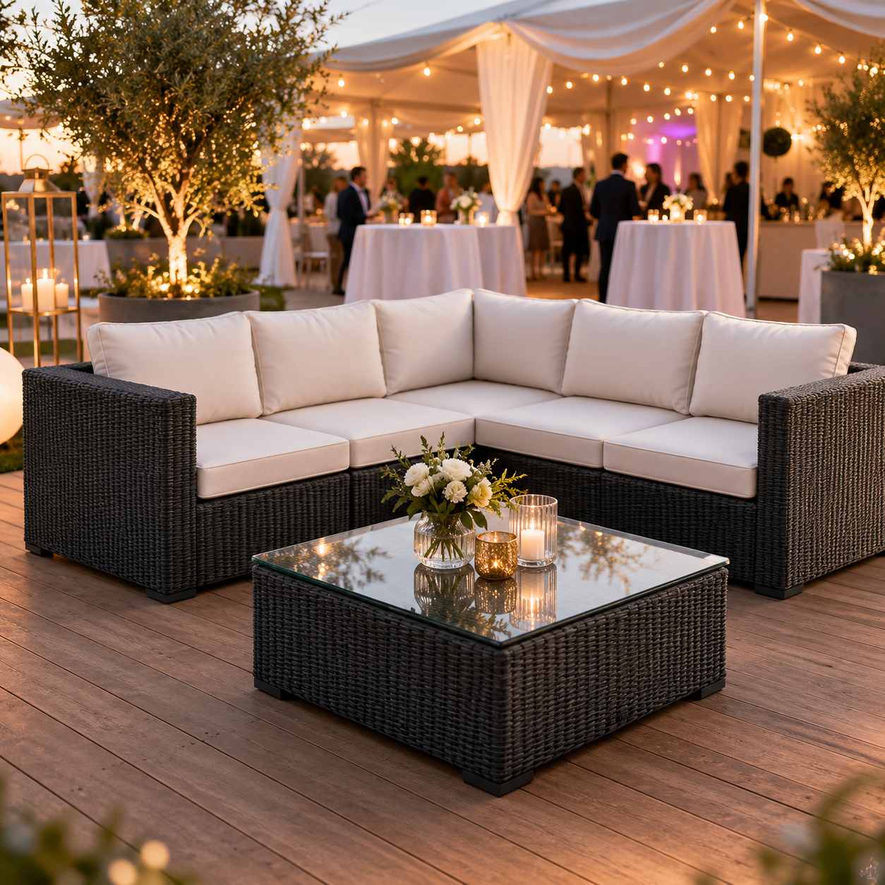 Rattan-Lounge-Garnitur schwarz – Ansicht 3