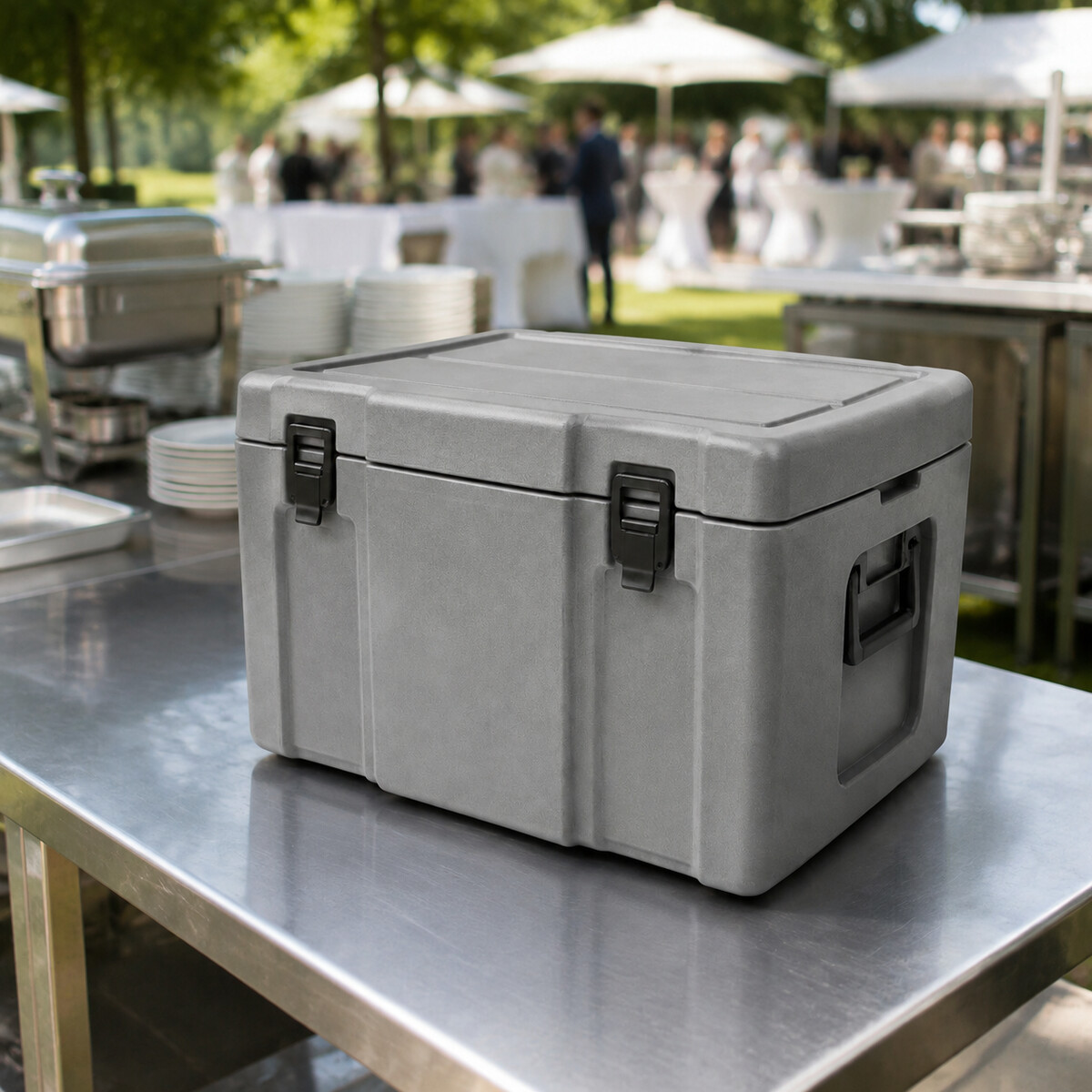 Thermobox für Speisentransport im Einsatz auf einer Veranstaltung