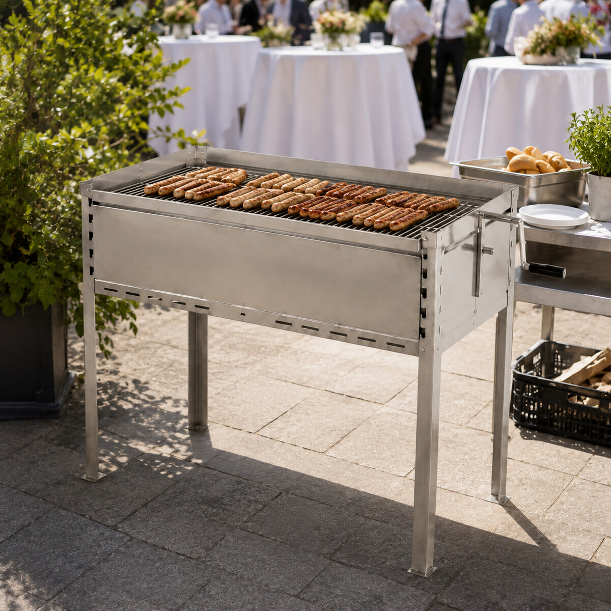 Holzkohlegrill Edelstahl 100 × 60 cm im Einsatz auf einer Veranstaltung