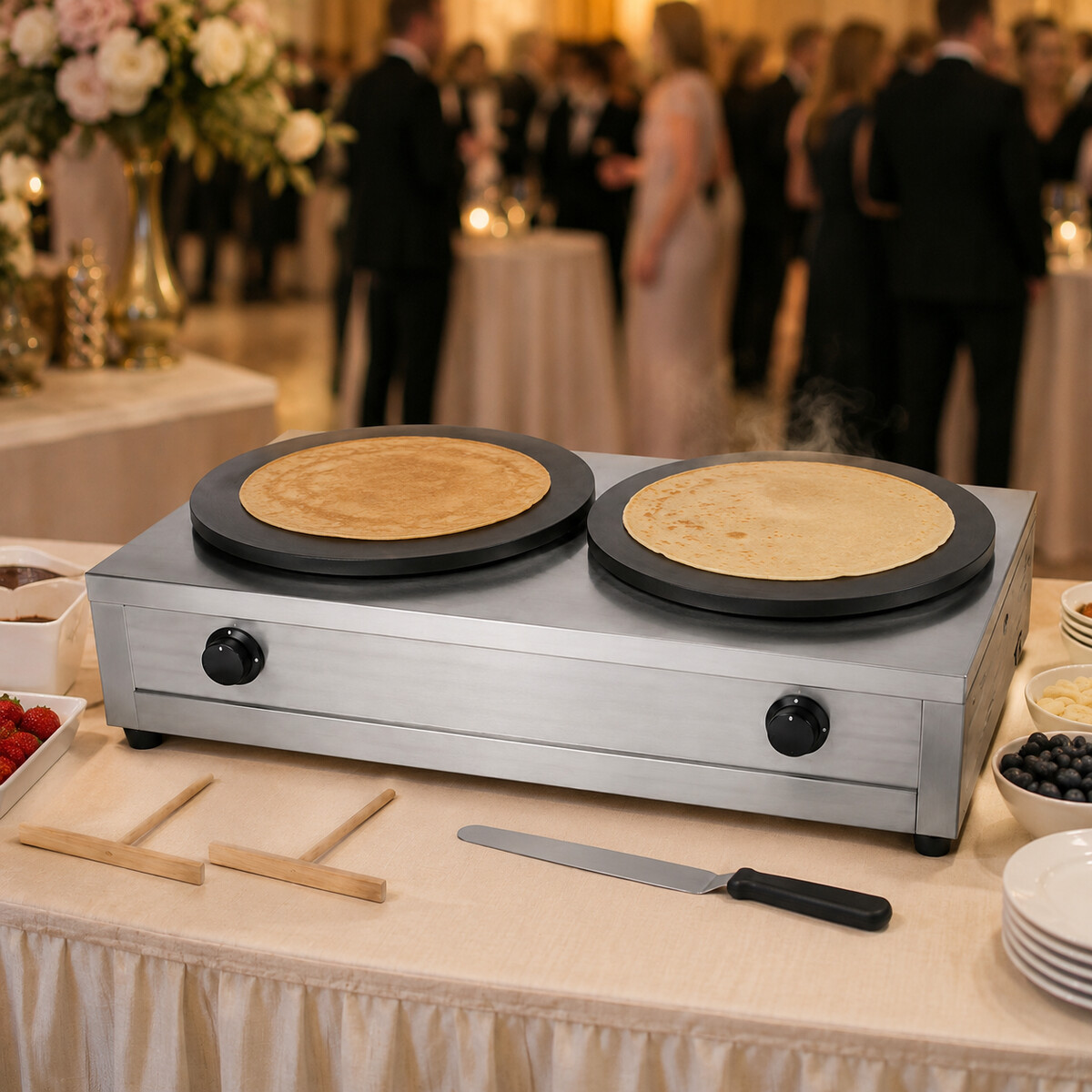 Crêpes-Gerät 2 Platten im Einsatz auf einer Veranstaltung