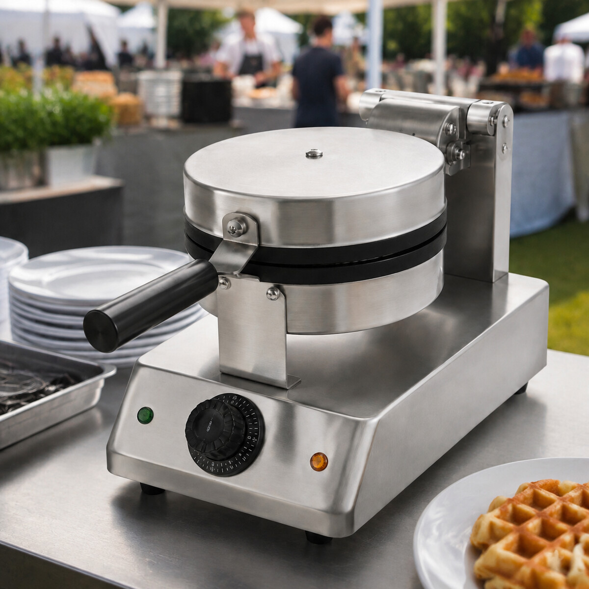 Waffeleisen für belgische Waffeln im Einsatz auf einer Veranstaltung