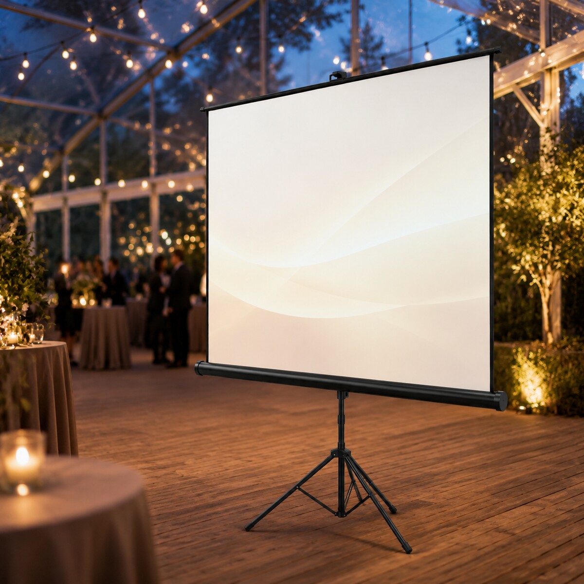 Leinwand 200 × 200 cm im Einsatz auf einer Veranstaltung