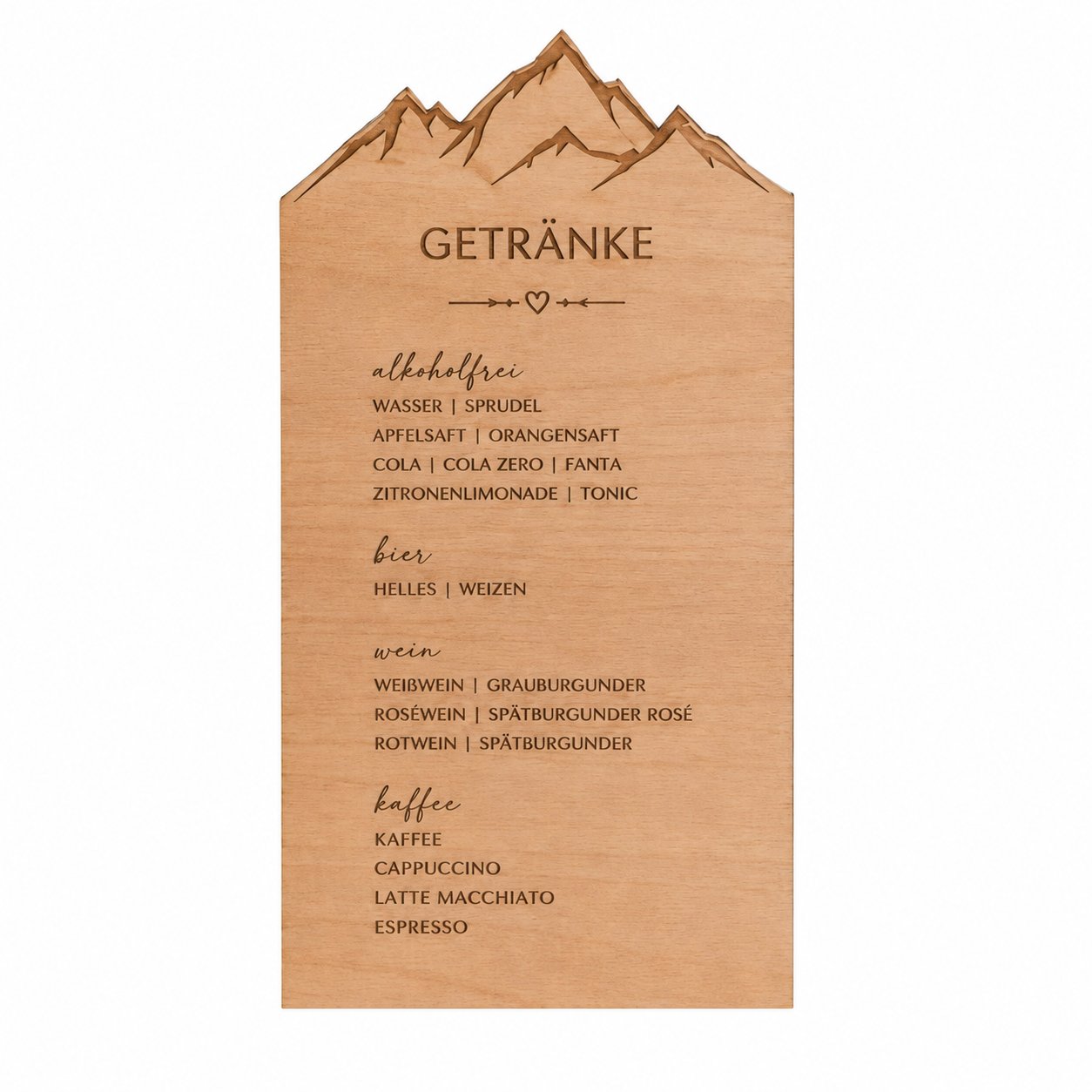 Getraenkekarte auf Naturpapier, freigestellt
